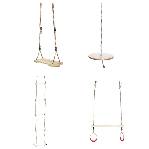 Playberg Wooden Swings with 4 Included Ropes, Tree Swing, Swing Bar, Climbing Rope Ladder and Swing Seat QI003370.Set - main